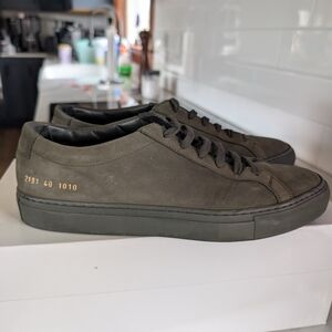 Common Projects Olive Suede Low-Top Sneakers with Gold Serial Size 40
